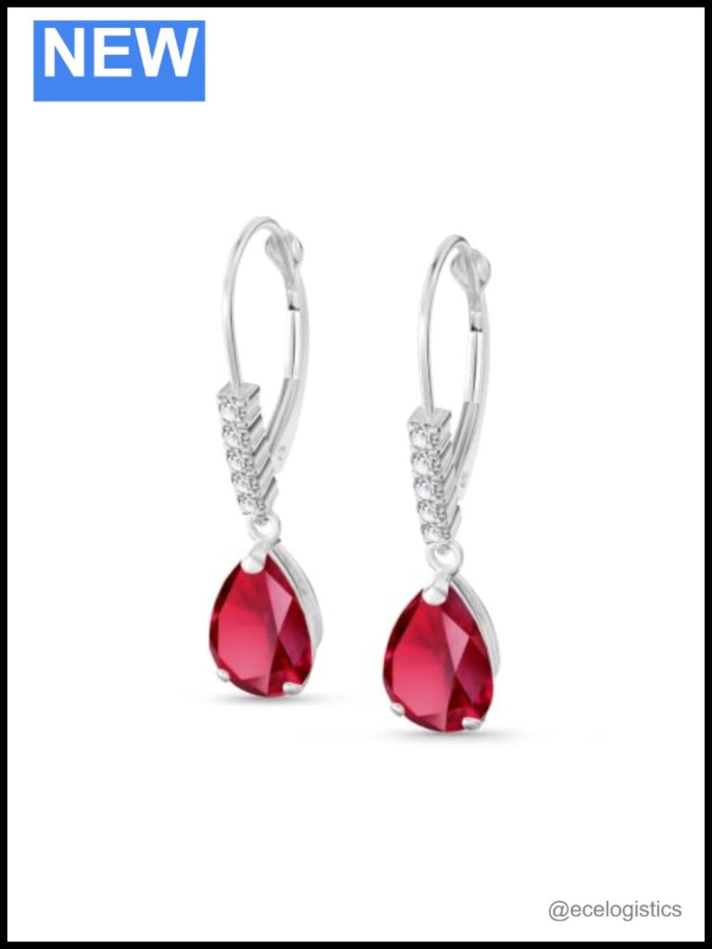 14K White Gold Lab Grown Ruby Diamond Leverback Earrings